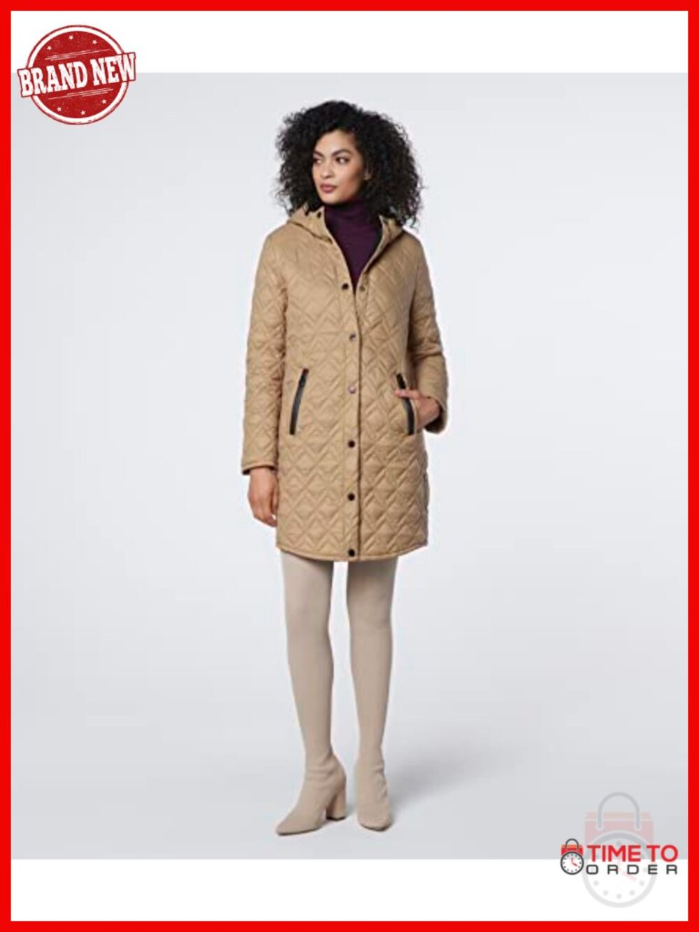 Women's Mid-Length Quilted Down Alternative Parka with Attached Hood - Picture 2 of 3